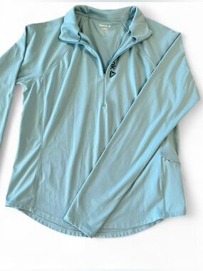 Reebok mint green light  blue quarter zip long sleeve top with thumb holes sport